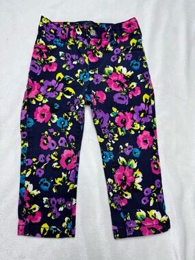 Place Navy Floral Stretch Pants with Pink & Purple Flowers